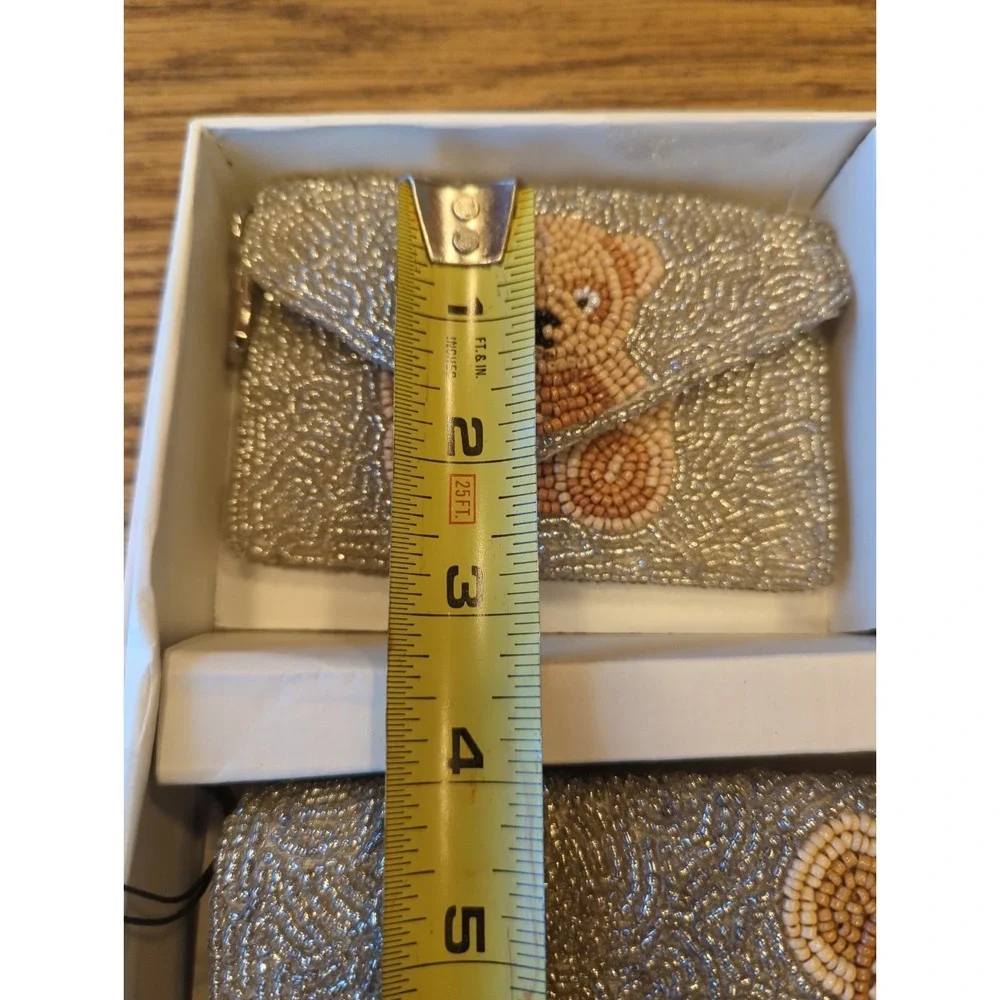 NEW Rachel Zoe Teddy Bear Beaded Clutch Wallet and Key Chain 3-Piece Set Ret $98